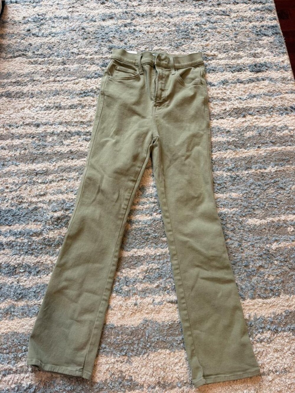 MOTHER Olive Green Denim Jeans 25 Hemmed Petite Ankle Length